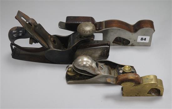 A steel plane, Stanley boat plane, brass plane and other Stanley